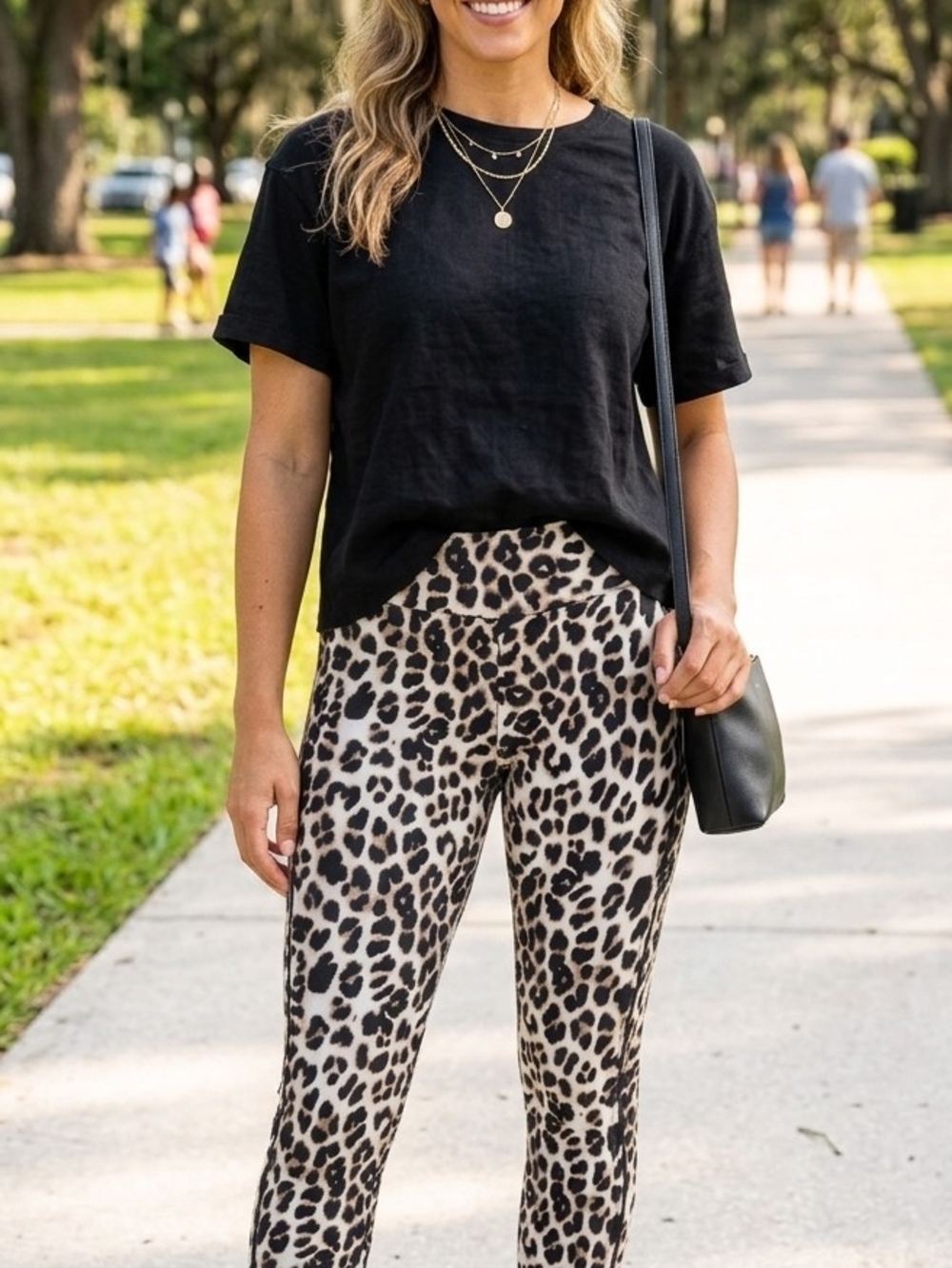 Leopard Print Stretch Skinny Pants - Black/Beige